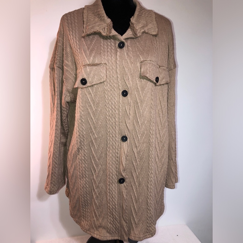 Oversize XL Textured Knit Button Front Shacket KHAKI COLOR WITH POCKETS
Boho